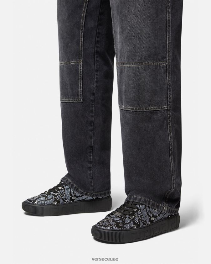 رجال حذاء رياضي يوناني مرصع Versace أسود 0FVD2J1555 حذاء