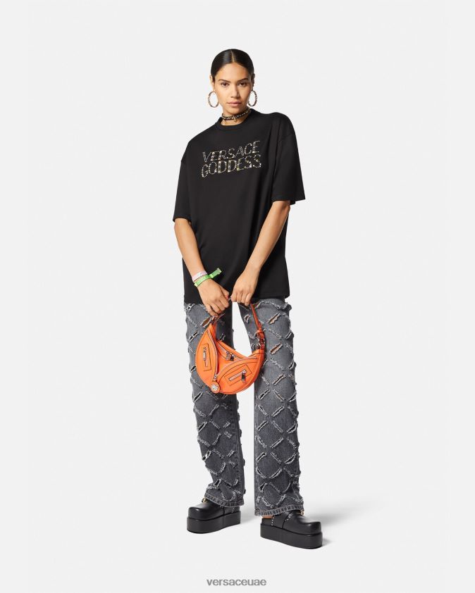 نحيف تي شيرت آلهة مرصع Versace أسود 0FVD2J156 ملابس