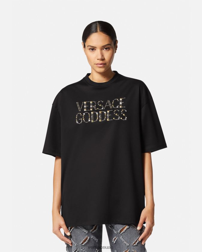 نحيف تي شيرت آلهة مرصع Versace أسود 0FVD2J156 ملابس