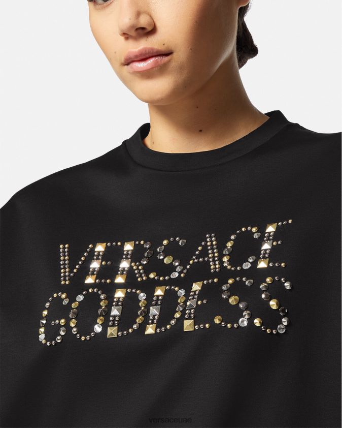 نحيف تي شيرت آلهة مرصع Versace أسود 0FVD2J156 ملابس