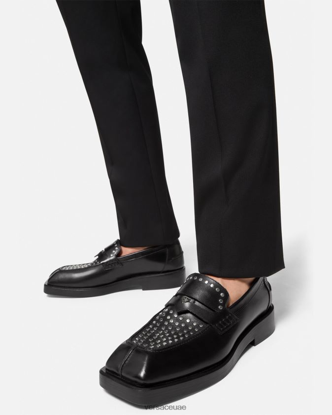 رجال حذاء لوفر مربع مرصع Versace أسود 0FVD2J1578 حذاء