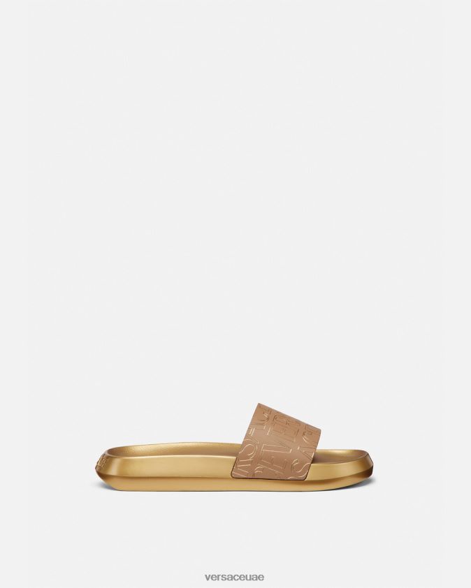 رجال انحاء الشرائح Versace البني والذهبي 0FVD2J1586 حذاء