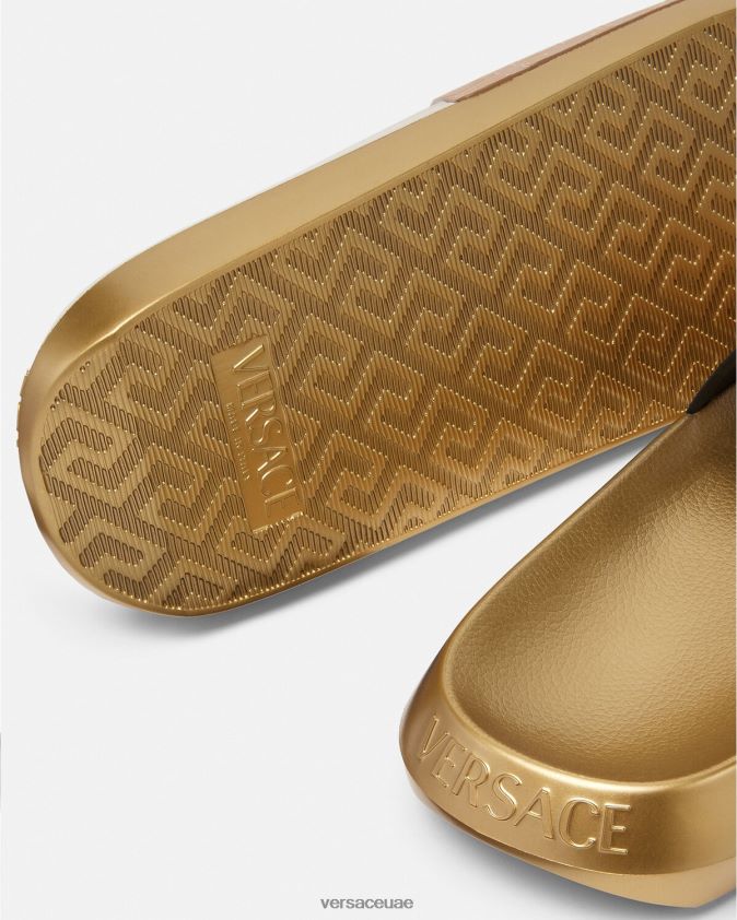 رجال انحاء الشرائح Versace البني والذهبي 0FVD2J1586 حذاء
