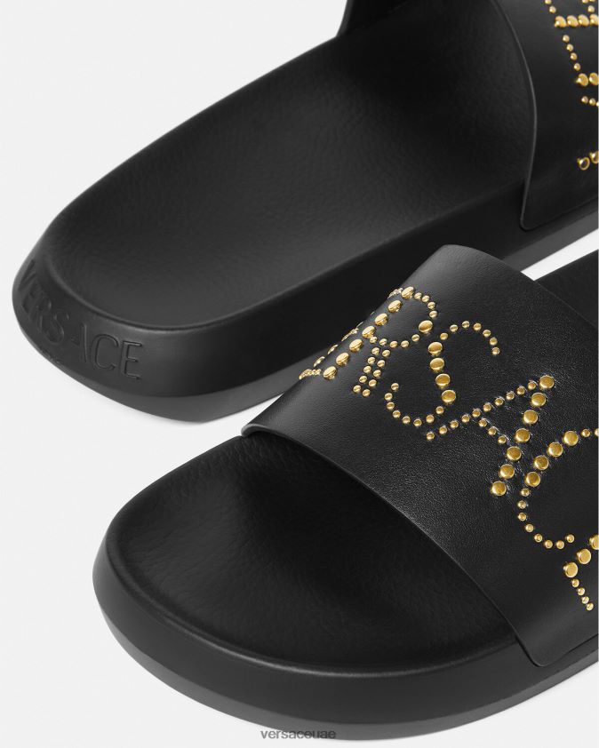رجال شرائح الشعار المرصعة Versace أسود 0FVD2J1596 حذاء