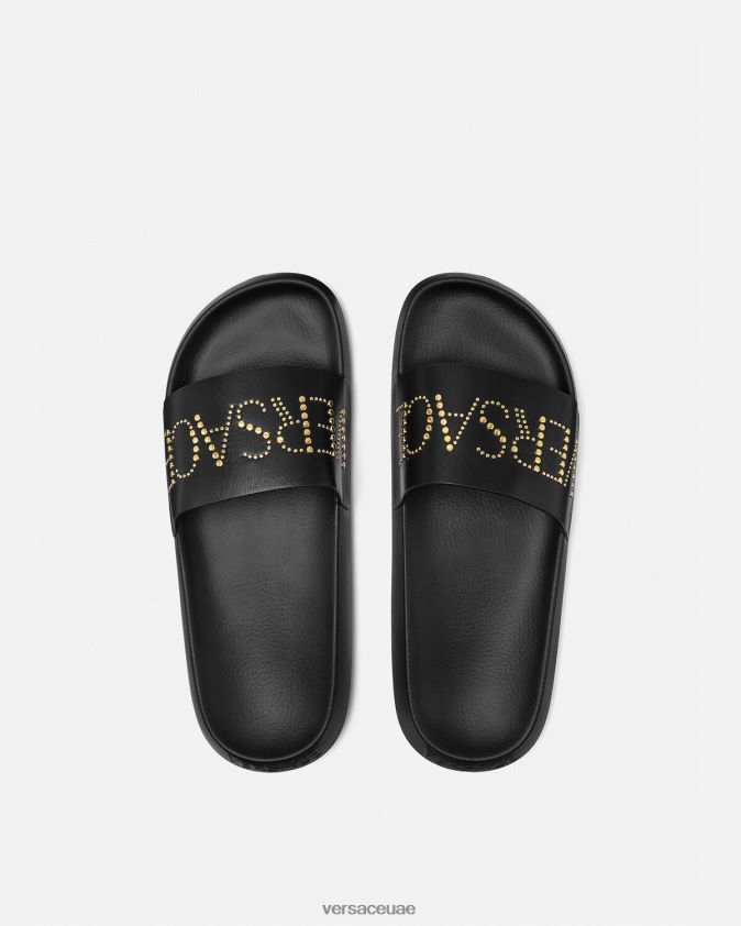 رجال شرائح الشعار المرصعة Versace أسود 0FVD2J1596 حذاء