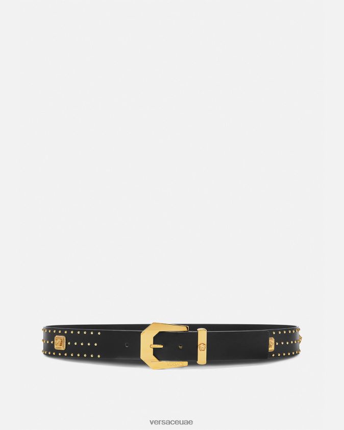 رجال حزام جلد تراثي ميدوسا مرصع Versace أسود 0FVD2J1625 مُكَمِّلات