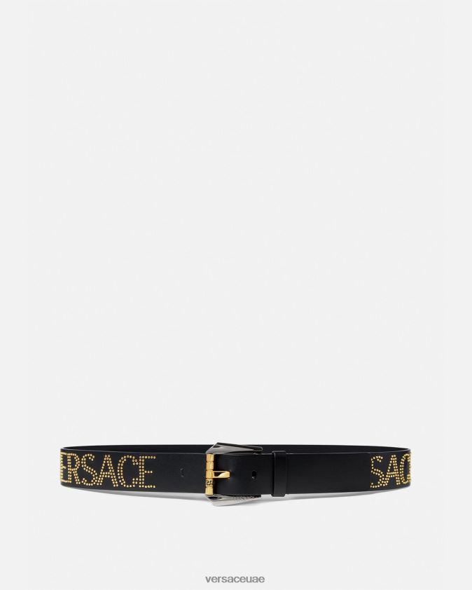 رجال حزام جلدي مرصع بالشعار Versace الذهب الأسود 0FVD2J1627 مُكَمِّلات