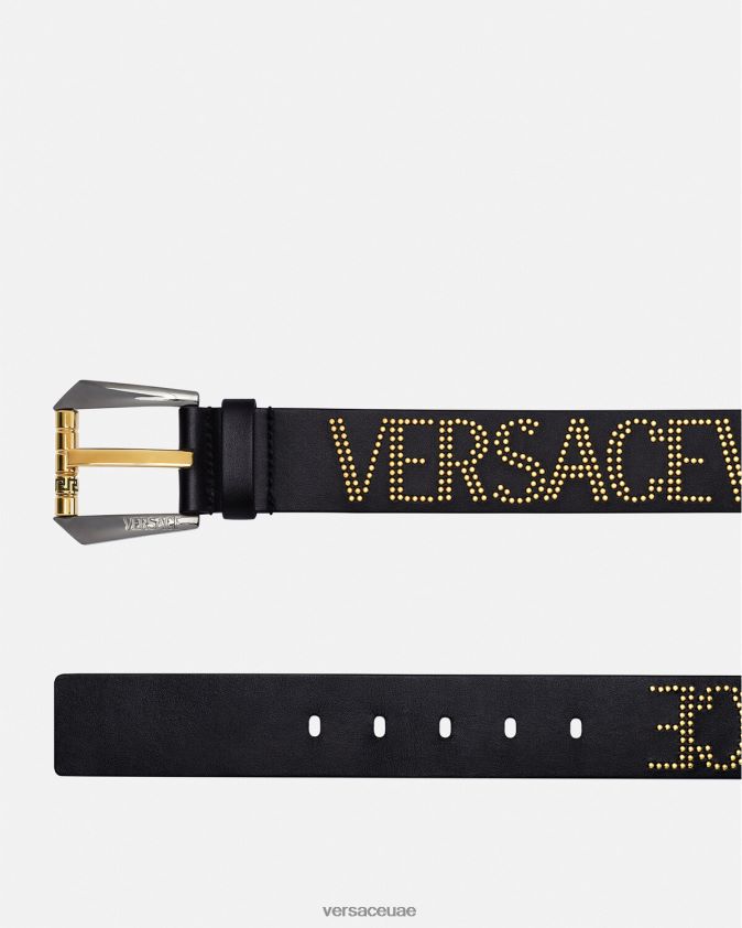رجال حزام جلدي مرصع بالشعار Versace الذهب الأسود 0FVD2J1627 مُكَمِّلات