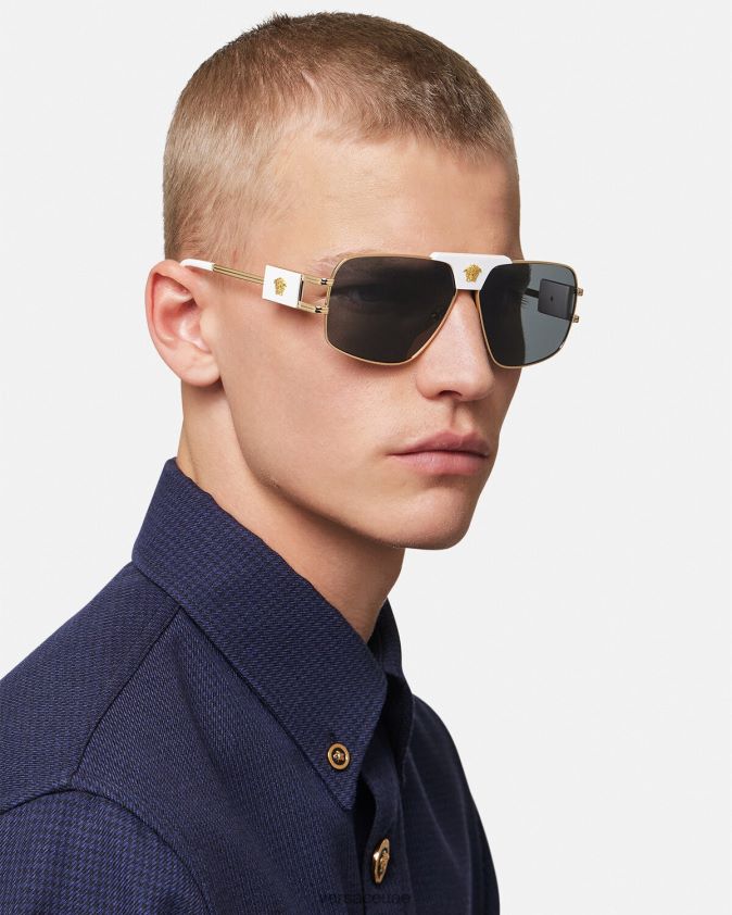 رجال مشروع خاص النظارات الشمسية الطيار Versace أبيض 0FVD2J1682 مُكَمِّلات