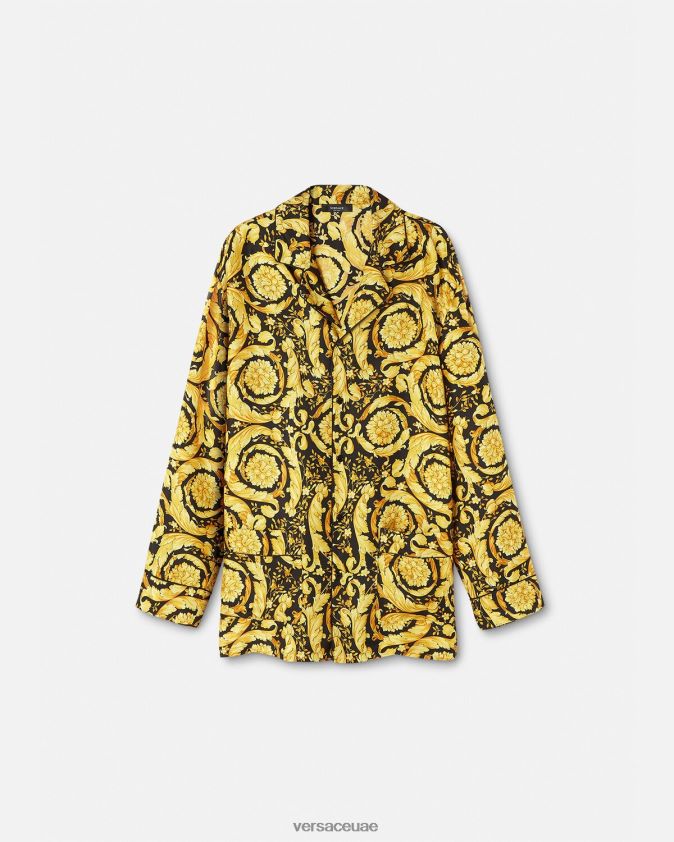 رجال قميص بيجامة حرير بطبعة الباروك Versace مطبعة 0FVD2J1735 الملابس الداخلية وملابس البحر