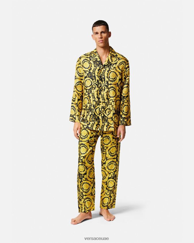 رجال قميص بيجامة حرير بطبعة الباروك Versace مطبعة 0FVD2J1735 الملابس الداخلية وملابس البحر
