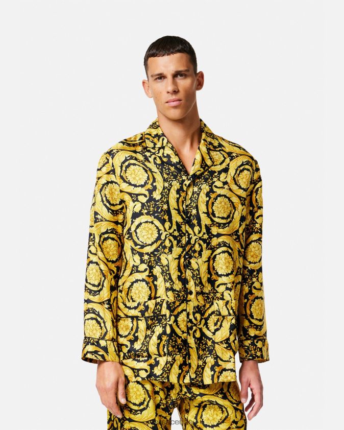 رجال قميص بيجامة حرير بطبعة الباروك Versace مطبعة 0FVD2J1735 الملابس الداخلية وملابس البحر
