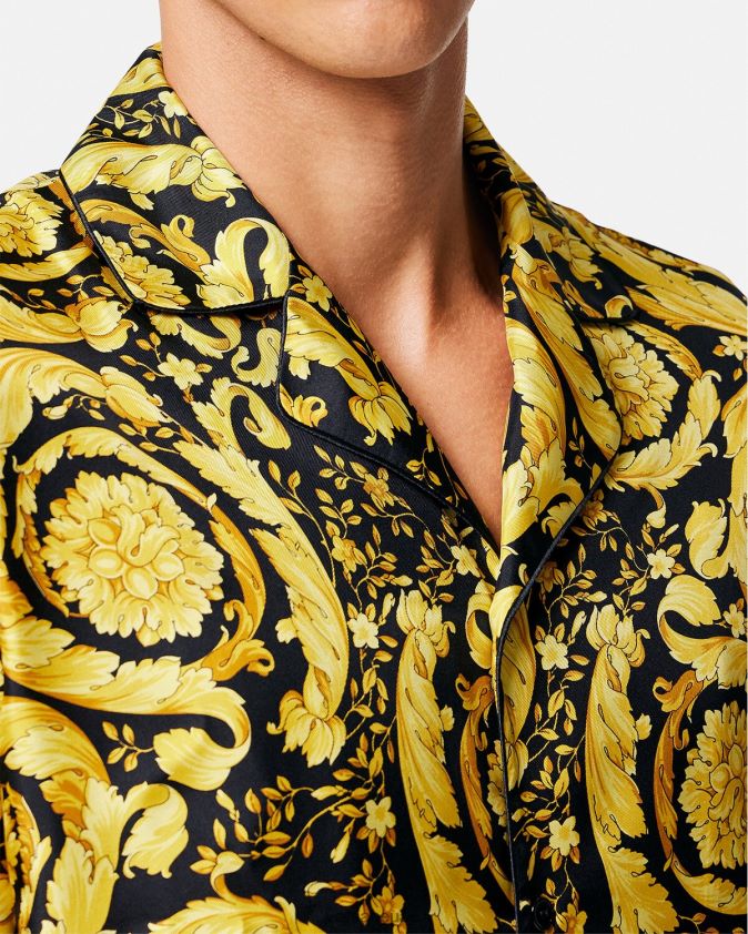 رجال قميص بيجامة حرير بطبعة الباروك Versace مطبعة 0FVD2J1735 الملابس الداخلية وملابس البحر