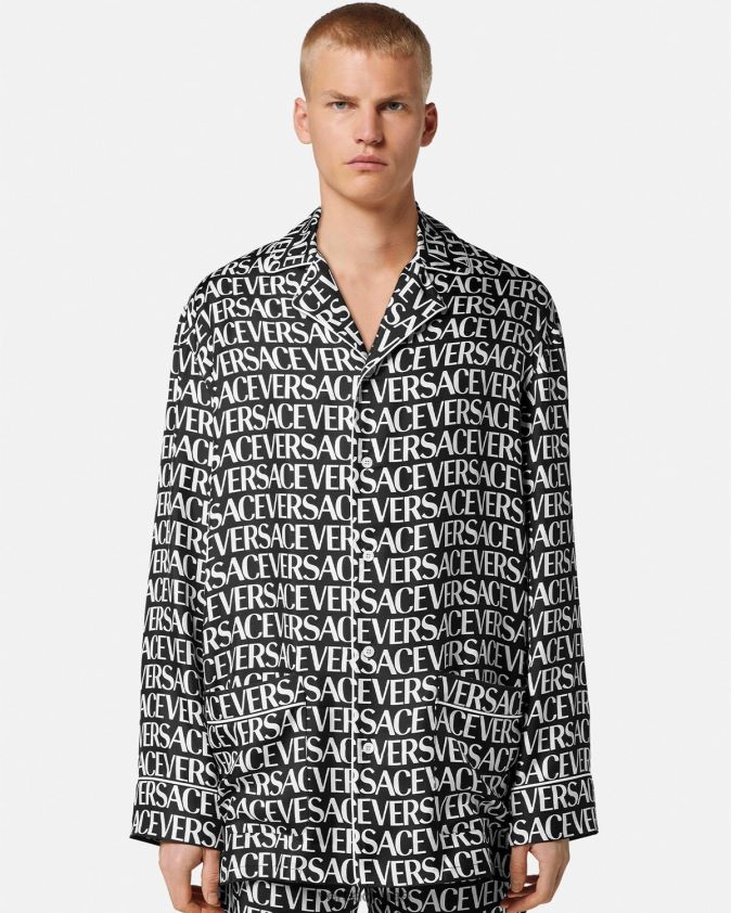 رجال كل انحاء بيجامة أعلى Versace أسود وطباعة 0FVD2J1737 الملابس الداخلية وملابس البحر