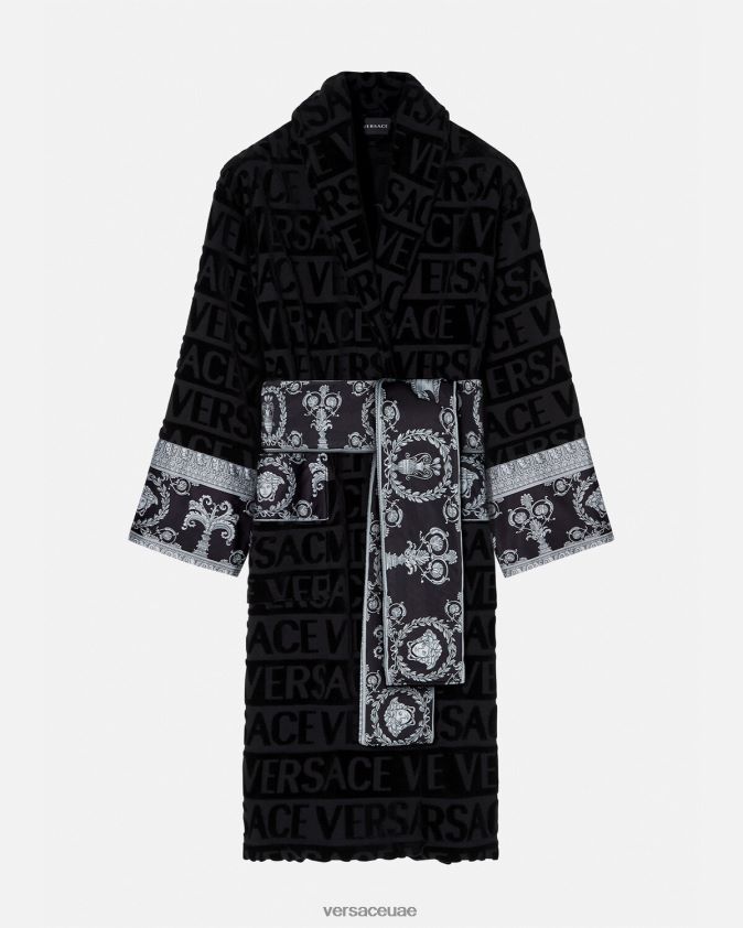رجال رداء حمام العريس من الكريستال والباروك Versace أسود 0FVD2J1743 الملابس الداخلية وملابس البحر