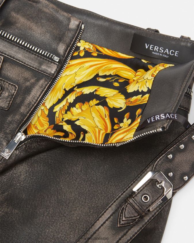 نحيف تنورة صغيرة من الجلد المصقول Versace رمادي 0FVD2J182 ملابس