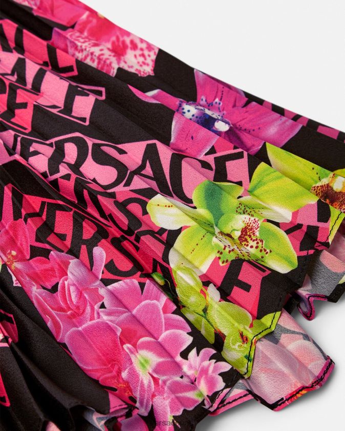 نحيف تنورة بكسرات وطبعة أوركيد بشعار الماركة Versace أسود وطباعة 0FVD2J183 ملابس
