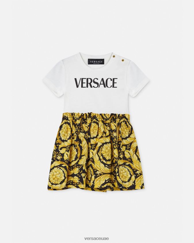 أطفال فستان باروكو للأطفال تي شيرت Versace الأبيض والطباعة 0FVD2J1858 ملابس