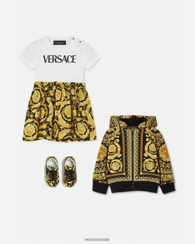 أطفال فستان باروكو للأطفال تي شيرت Versace الأبيض والطباعة 0FVD2J1858 ملابس