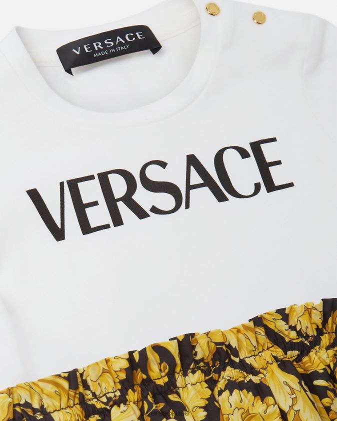 أطفال فستان باروكو للأطفال تي شيرت Versace الأبيض والطباعة 0FVD2J1858 ملابس
