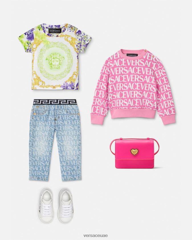 أطفال تي شيرت ميدوسا أوركيد للأطفال Versace الأبيض والطباعة 0FVD2J1866 ملابس