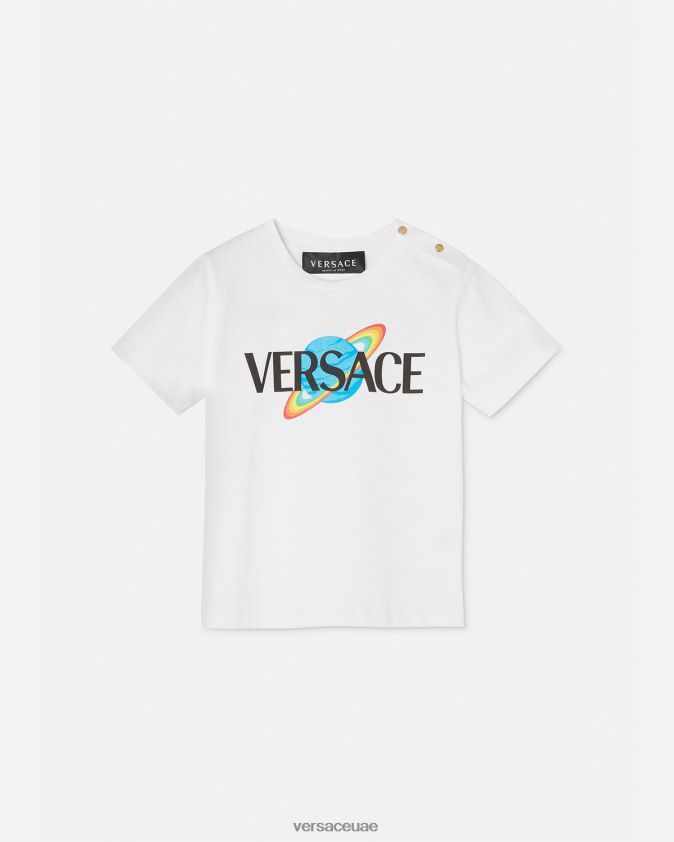 أطفال شعار تي شيرت الطفل Versace الأبيض والطباعة 0FVD2J1883 ملابس