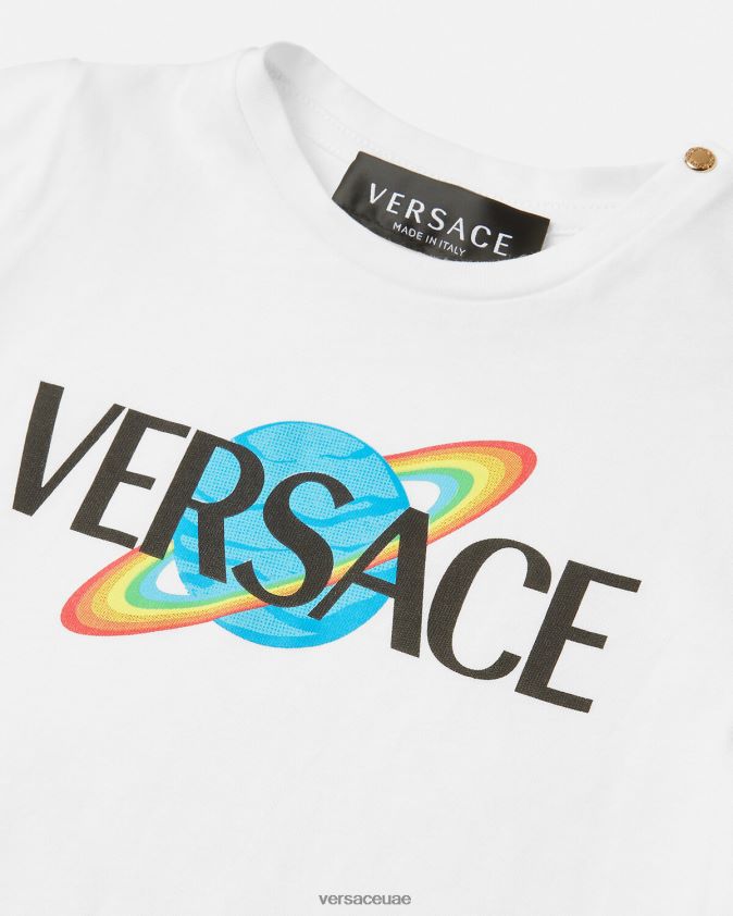 أطفال شعار تي شيرت الطفل Versace الأبيض والطباعة 0FVD2J1883 ملابس