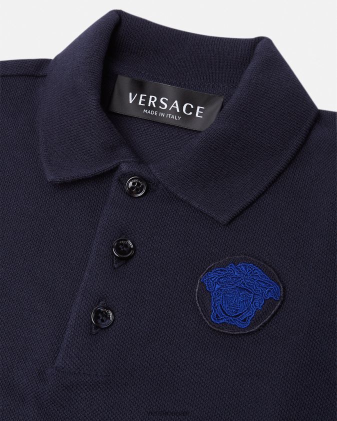 أطفال قميص بولو للأطفال مطرز بميدوسا Versace الأسود والأزرق 0FVD2J1891 ملابس
