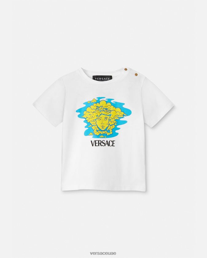 أطفال تي شيرت للأطفال بشعار ميدوسا Versace الأبيض والطباعة 0FVD2J1914 ملابس