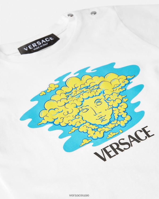 أطفال تي شيرت للأطفال بشعار ميدوسا Versace الأبيض والطباعة 0FVD2J1914 ملابس