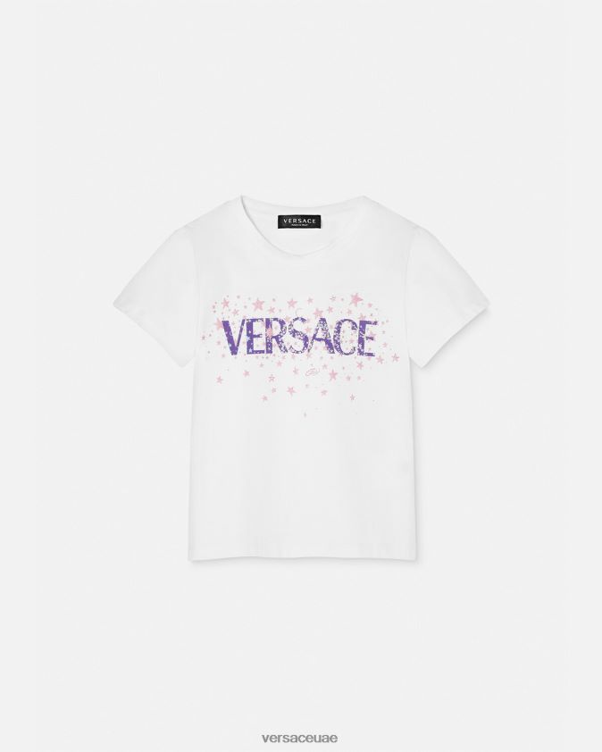 أطفال شعار النجوم تي شيرت Versace الأبيض والطباعة 0FVD2J1951 ملابس