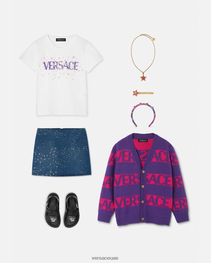 أطفال شعار النجوم تي شيرت Versace الأبيض والطباعة 0FVD2J1951 ملابس