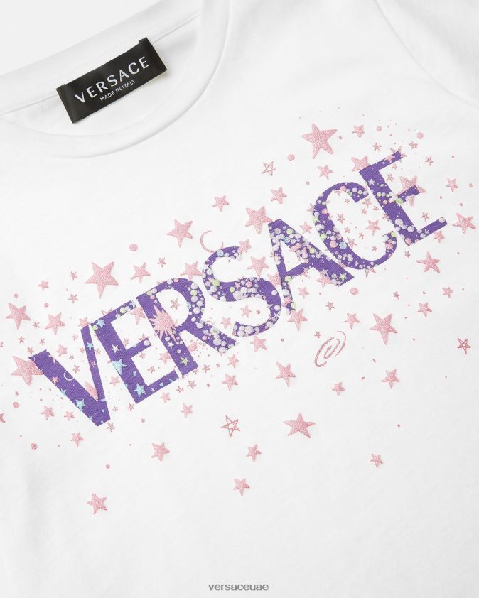 أطفال شعار النجوم تي شيرت Versace الأبيض والطباعة 0FVD2J1951 ملابس