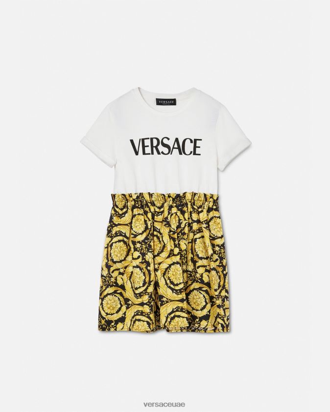 أطفال فستان تي شيرت باروكو Versace الأبيض والطباعة 0FVD2J1953 ملابس