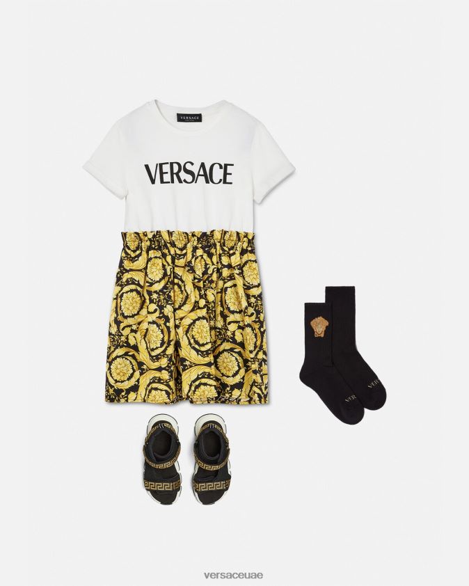 أطفال فستان تي شيرت باروكو Versace الأبيض والطباعة 0FVD2J1953 ملابس