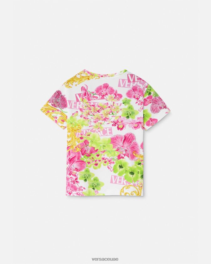أطفال شعار الأوركيد تي شيرت Versace الأبيض والطباعة 0FVD2J1970 ملابس
