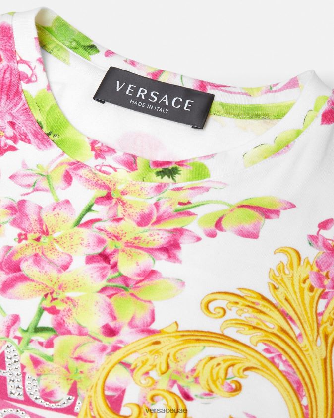 أطفال شعار الأوركيد تي شيرت Versace الأبيض والطباعة 0FVD2J1970 ملابس