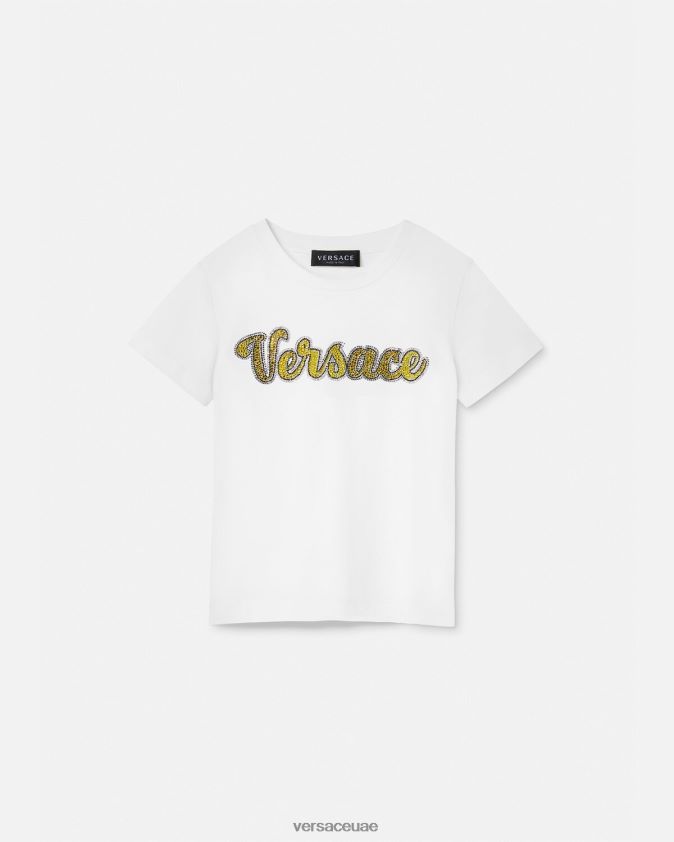 أطفال تي شيرت بشعار كريستال Versace أبيض 0FVD2J2020 ملابس