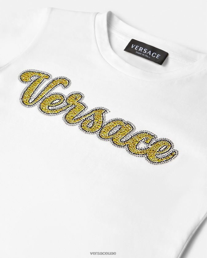 أطفال تي شيرت بشعار كريستال Versace أبيض 0FVD2J2020 ملابس