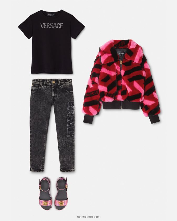 أطفال تي شيرت بشعار كريستال Versace أسود 0FVD2J2021 ملابس