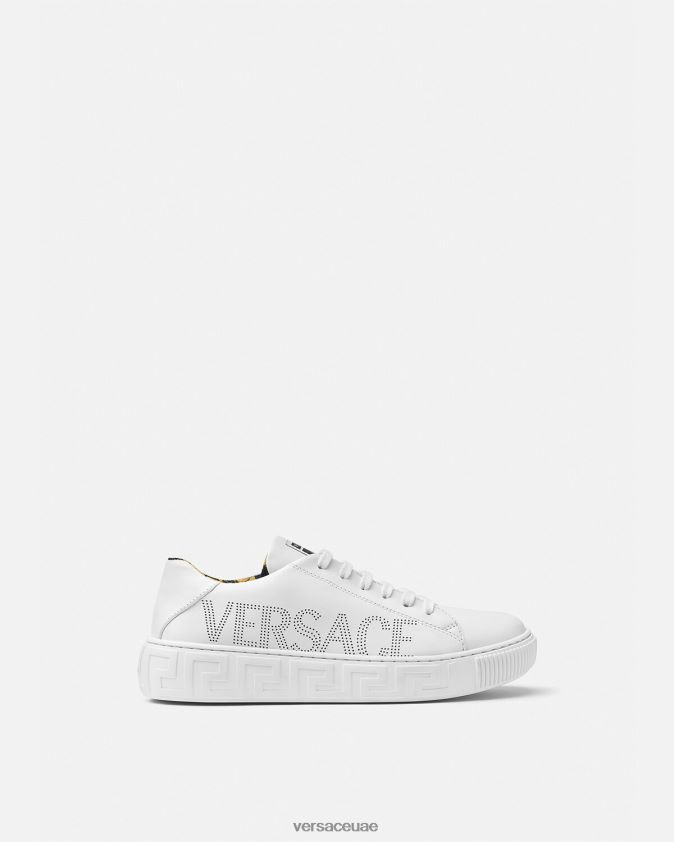 أطفال حذاء رياضي بشعار يوناني Versace الأبيض والطباعة 0FVD2J2036 حذاء