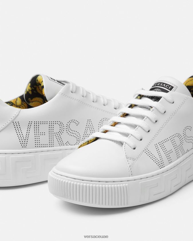 أطفال حذاء رياضي بشعار يوناني Versace الأبيض والطباعة 0FVD2J2036 حذاء