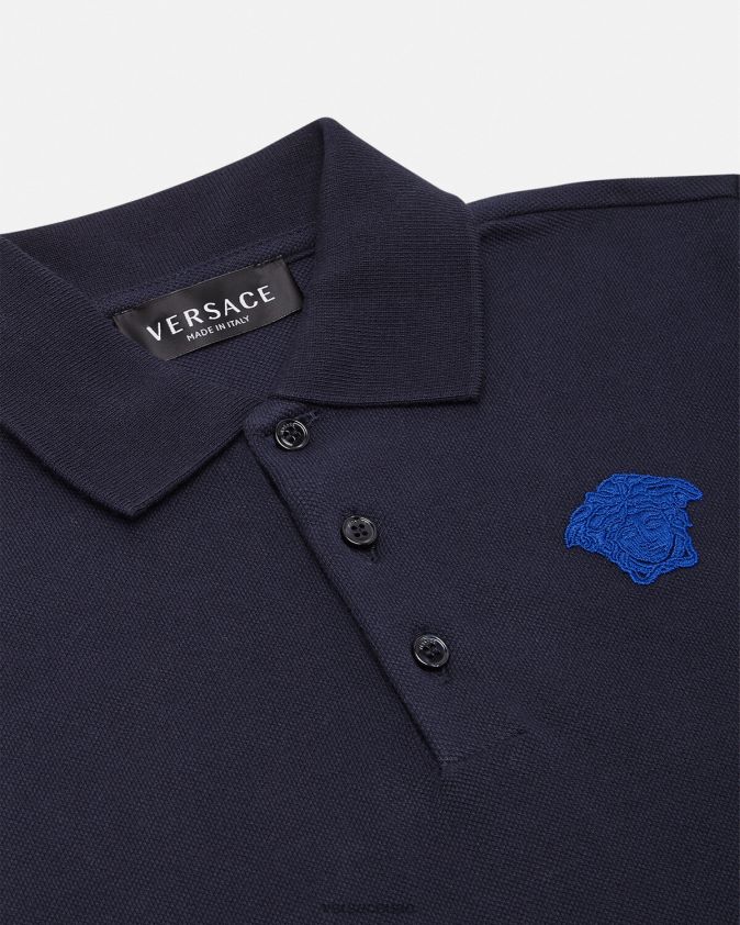 أطفال قميص بولو ميدوسا مطرز Versace الأسود والأزرق 0FVD2J2102 ملابس