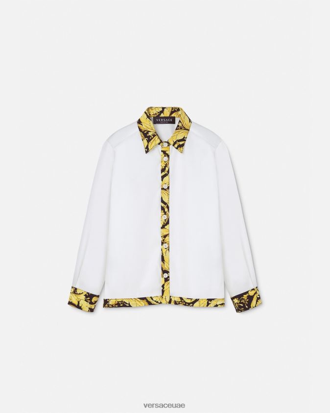 أطفال قميص الباروك Versace الأبيض والطباعة 0FVD2J2111 ملابس