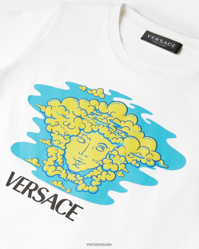 أطفال تيشيرت بشعار ميدوسا Versace الأبيض والطباعة 0FVD2J2127 ملابس