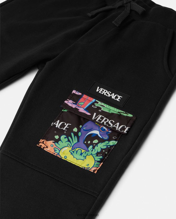 أطفال بنطال رياضي ميدوسا صني Versace أسود وطباعة 0FVD2J2137 ملابس