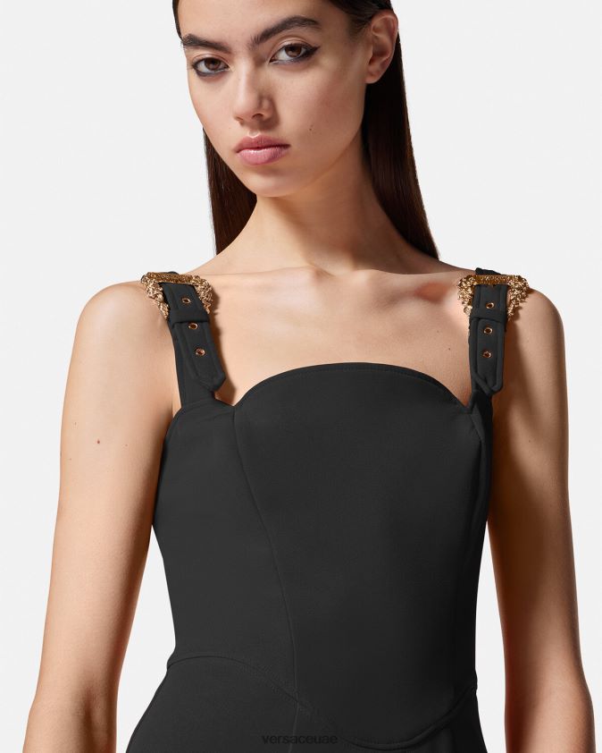 نحيف فستان ميدي بإبزيم باروكي Versace أسود 0FVD2J2142 ملابس
