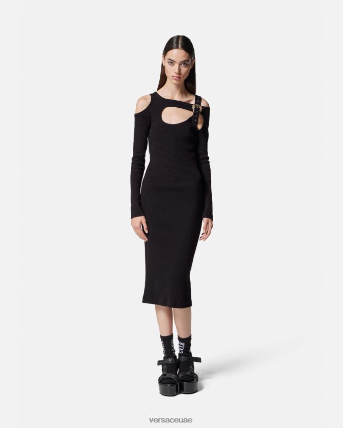 نحيف فستان ميدي بفتحات على شكل مشبك باروكي Versace أسود 0FVD2J2143 ملابس