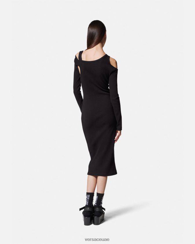 نحيف فستان ميدي بفتحات على شكل مشبك باروكي Versace أسود 0FVD2J2143 ملابس