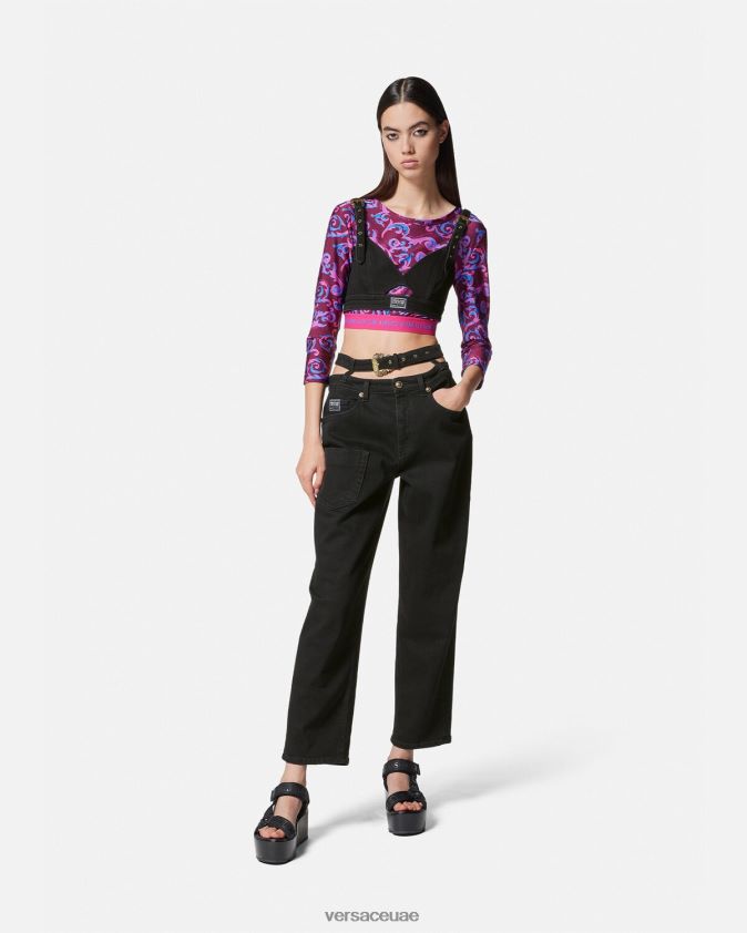 نحيف بلوزة جينز قصيرة بإبزيم باروكي Versace أسود 0FVD2J2145 ملابس